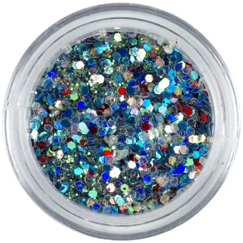 1mm színes konfettik - hatszögek zöld csillámporban