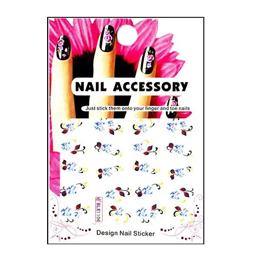 Színes vizes matricák - világoskék virágok, barna levelek