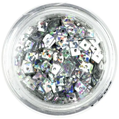 Hologrammos körömdísz - ezüst lyukas négyzetek