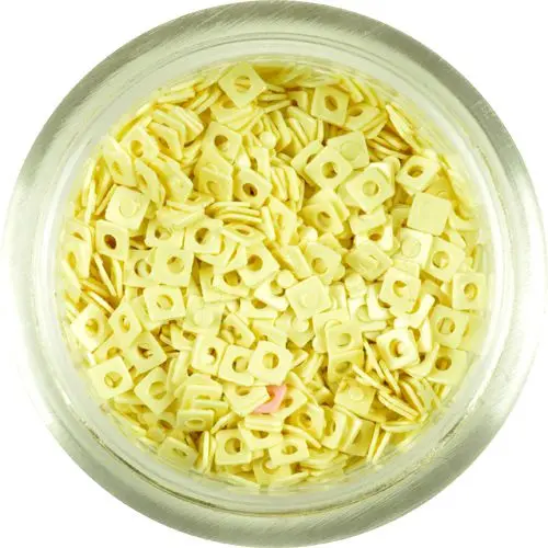 Kis körömdísz - banánsárga lyukas négyzetek