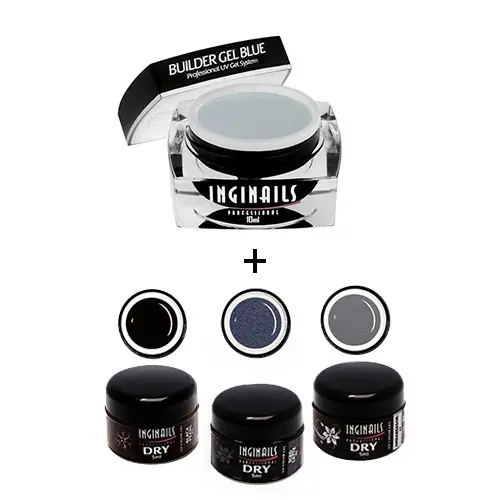 Szett Inginails Professional Storm Gray - Builder Gel Blue 10ml + 3db DRY Colour zselé