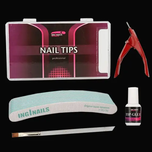 Modellező szett: 10db körömreszelő + műköröm tip + ragasztó + tipvágó + ecset