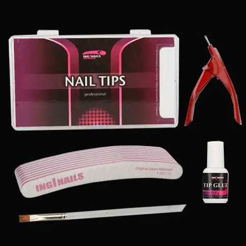 Modellező szett: 10db körömreszelő + műköröm tip + ragasztó + tipvágó + ecset