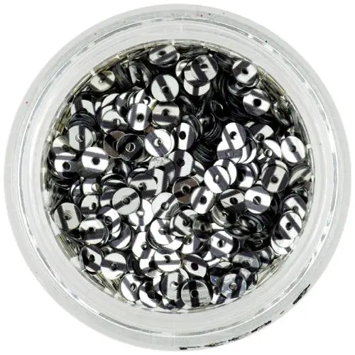 Körömdísz – ezüst színű CD flitter fekete vonalakkal