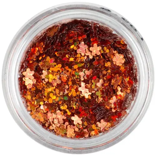 Rézvörös nail art virágok, hologramm