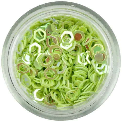 Világoszöld nail art hatszögek