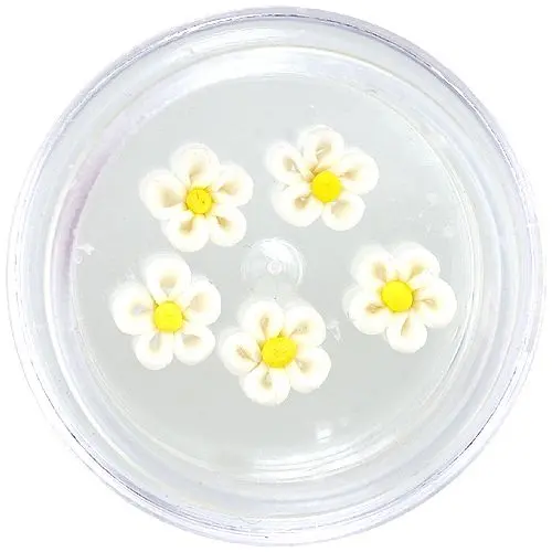Körömdíszek - akryl virágocskák, fehér, sárga közép