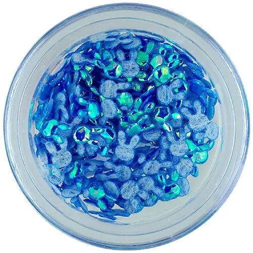 Körömdísz - kék textil nyuszi