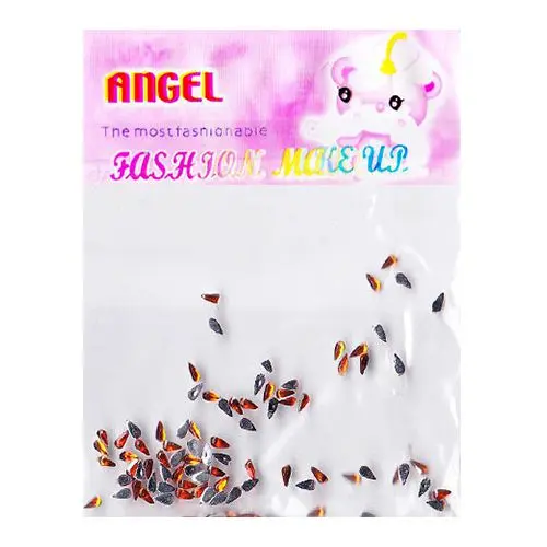 Narancssárga körömdíszek tasakban - könnycsepp kövecskék, 100db