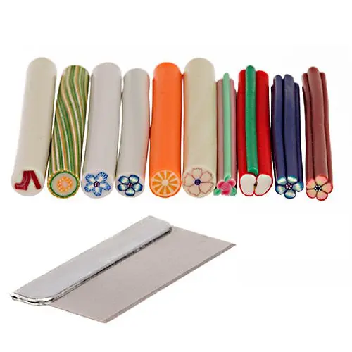 Fimo Nail Art - mix, díszítő gyurmarudak 10db + szeletelő