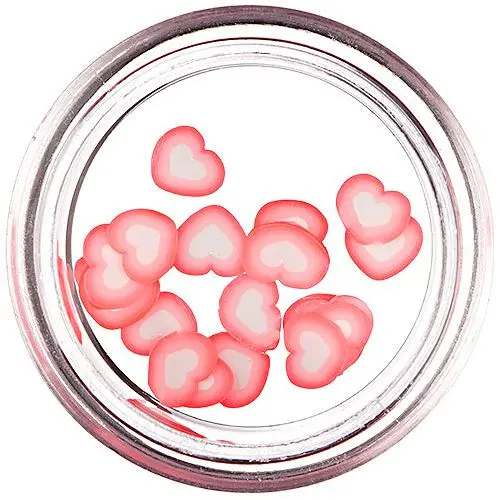 Fimo Nail Art - fehér-élénk rózsaszínű szívecske szeletek