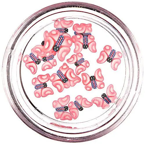 Fimo Nail Art - fehér-világos rózsaszínű pillangó szeletek